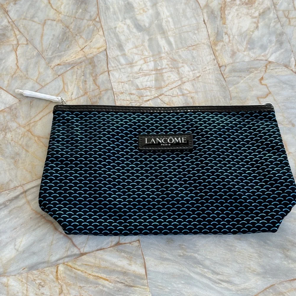 Lancome Black and Light Blue Patterned Cosmetic Pouch